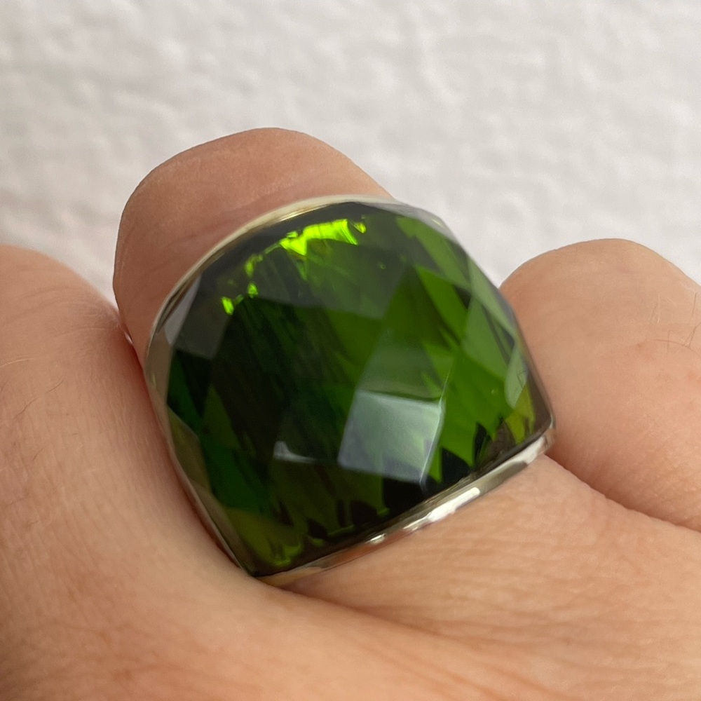 Simona Collini Italy Green faceted crystal stainless steel ring size 7 3/4